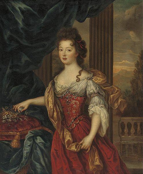 Pierre Mignard Marie Therese de Bourbon dressed in a red and gold gown oil painting image